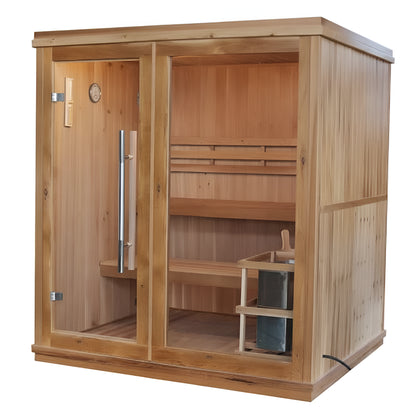 Charleston 4-Person Indoor Traditional Sauna – Canadian Hemlock with Double-Tier Bench and 6kW Heater