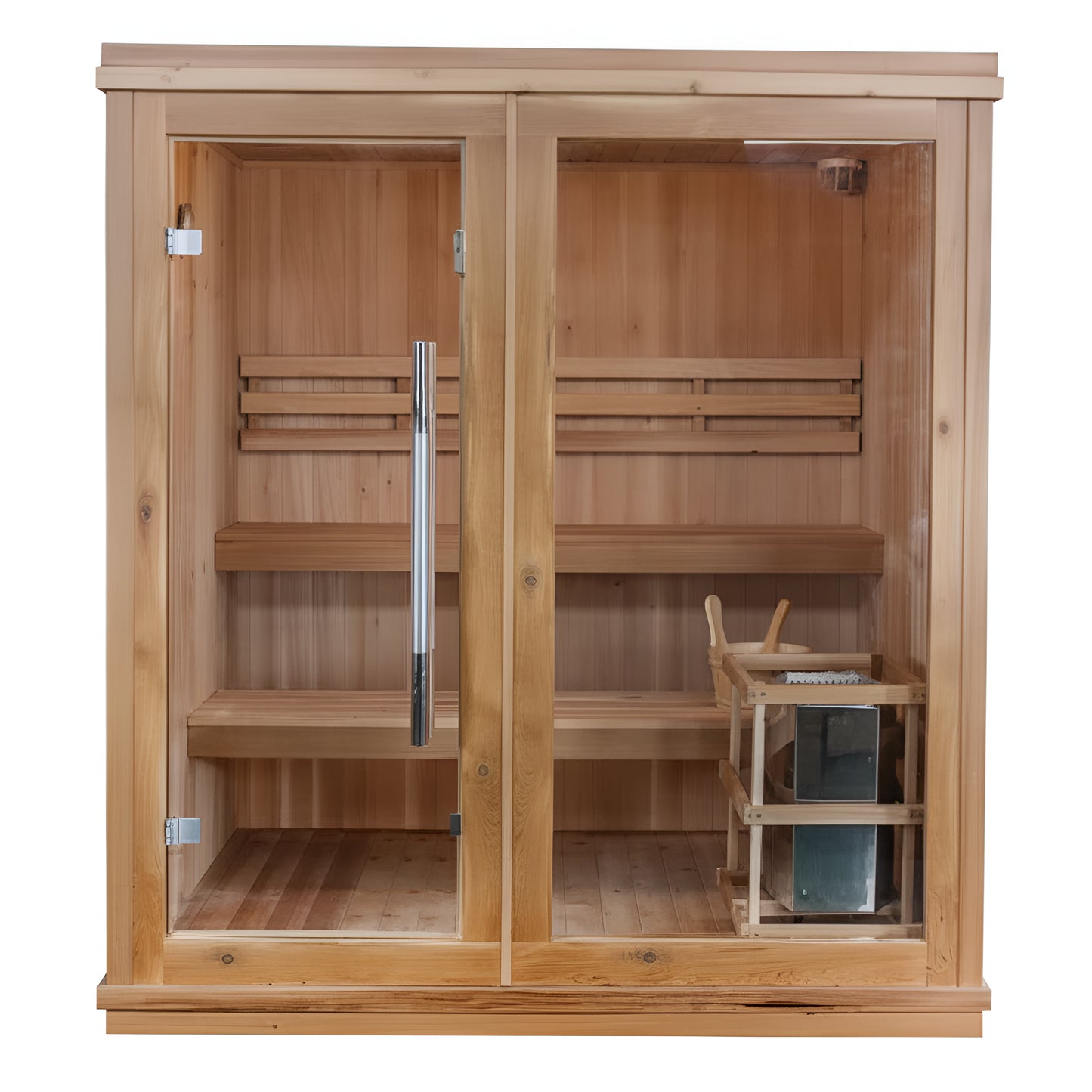 Charleston 4-Person Indoor Traditional Sauna – Canadian Hemlock with Double-Tier Bench and 6kW Heater