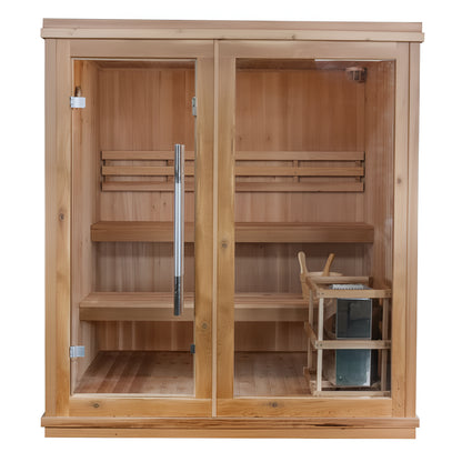 Charleston 4-Person Indoor Traditional Sauna – Canadian Hemlock with Double-Tier Bench and 6kW Heater